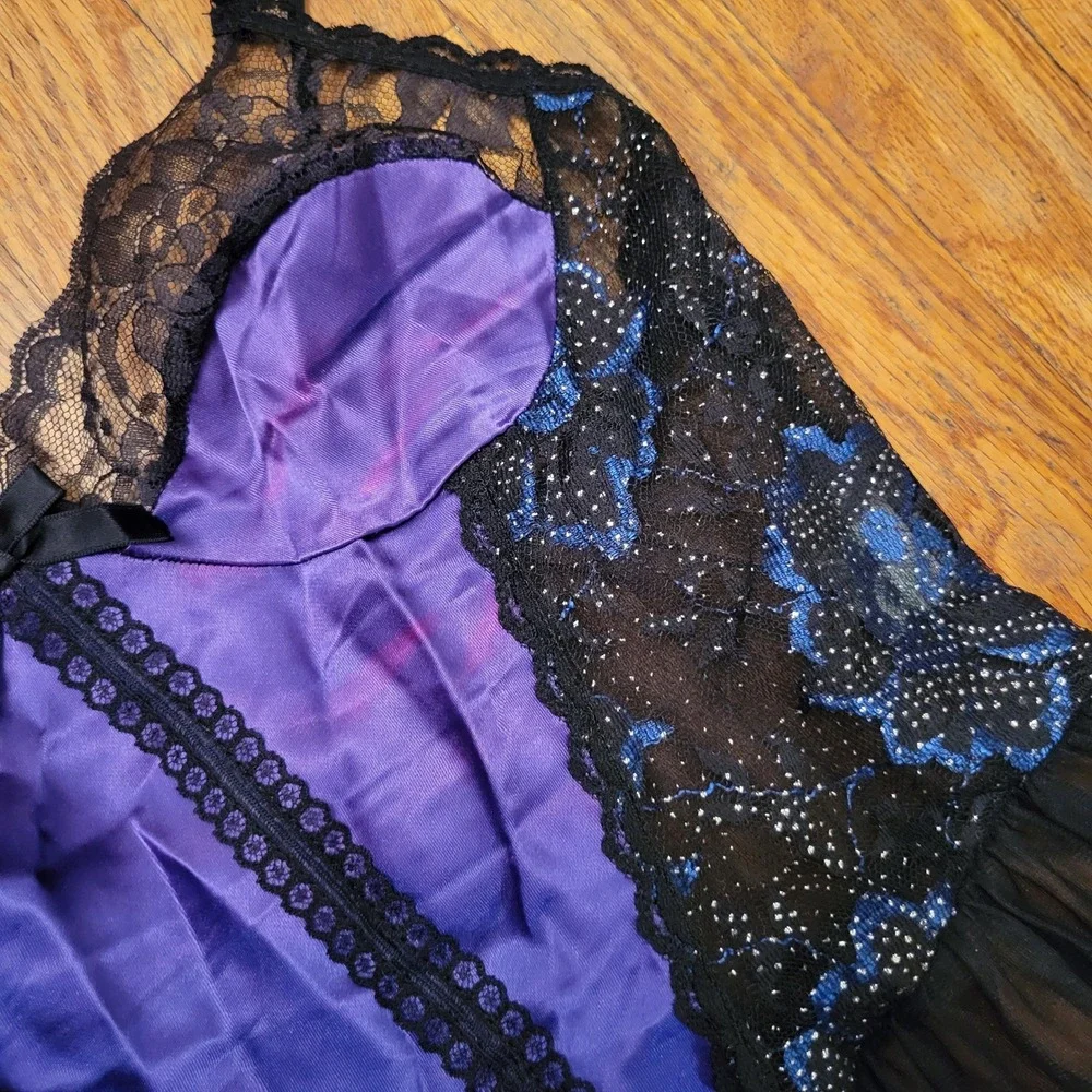Nan Flower S Nightgown Purple Black Lace High Low Mesh Vintage Sexy Lingerie